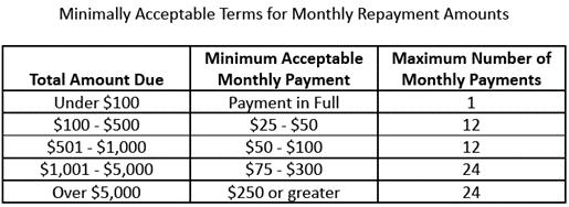Minimally Acceptable Terms for Monthly Replayment Amounts
